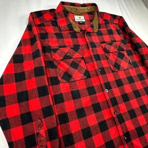 Legendary Whitetails Mens Red Black Buffalo Plaid Fleece Shirt Jacket Large LG